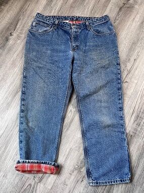 Carhartt Flannel Lined Jeans Womens 16 x 28 Blue Denim WB172 VIO Straight Leg